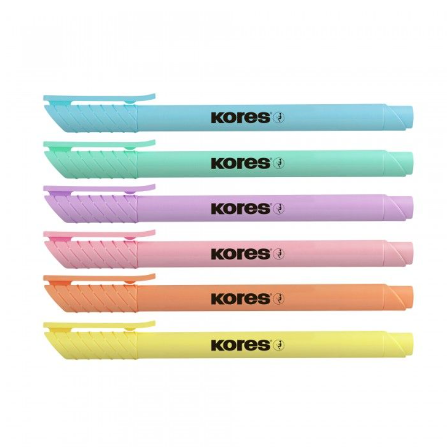 Kores High Liner Highlighter, Assorted Pastel Colours, Wallet of 6