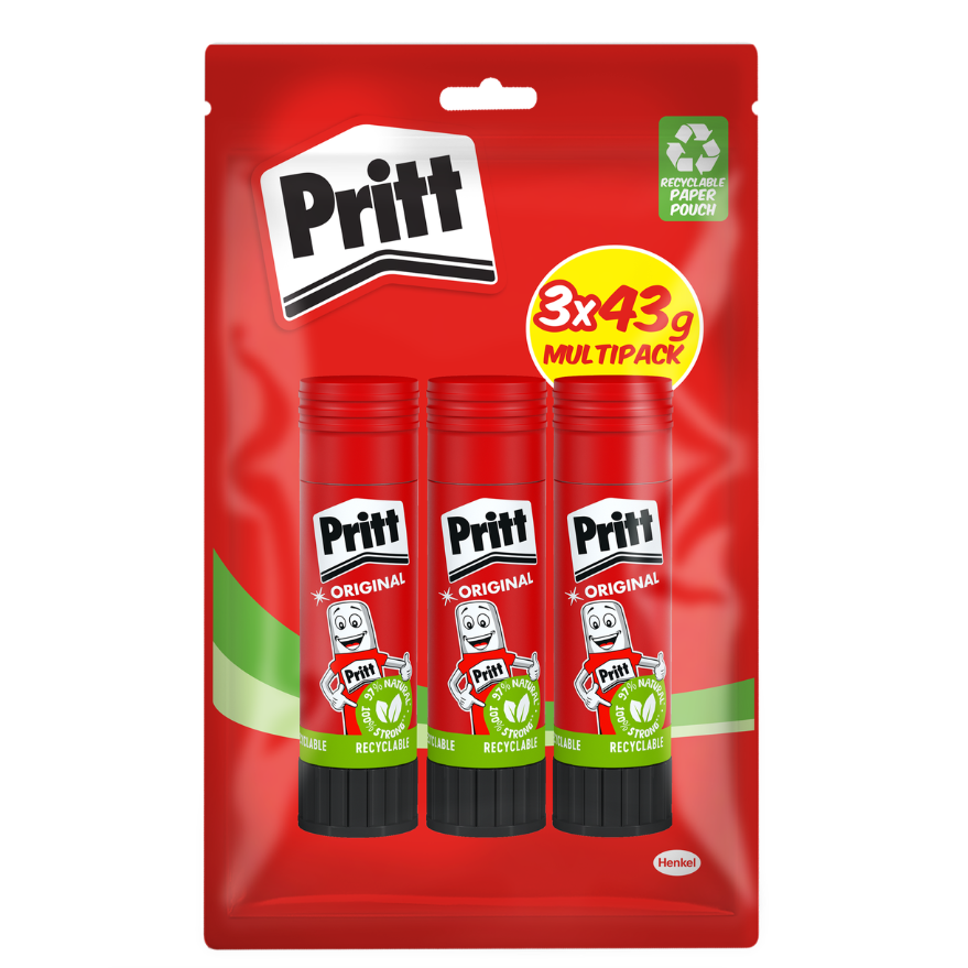 Pritt Glue Stick 43g (3 Pack) - Non-Toxic Adhesive for School & Office Use