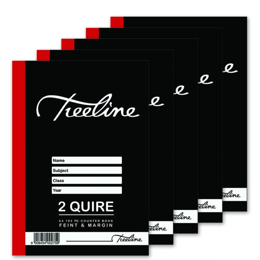 Treeline Hard Cover Book 2 Quire A4 192pg - Feint & Margin (Pack of 5)
