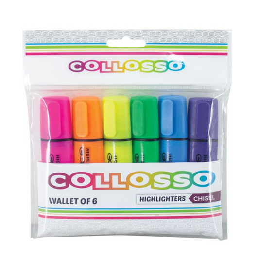Collosso Highlighters Chisel Tip - Wallet of 6
