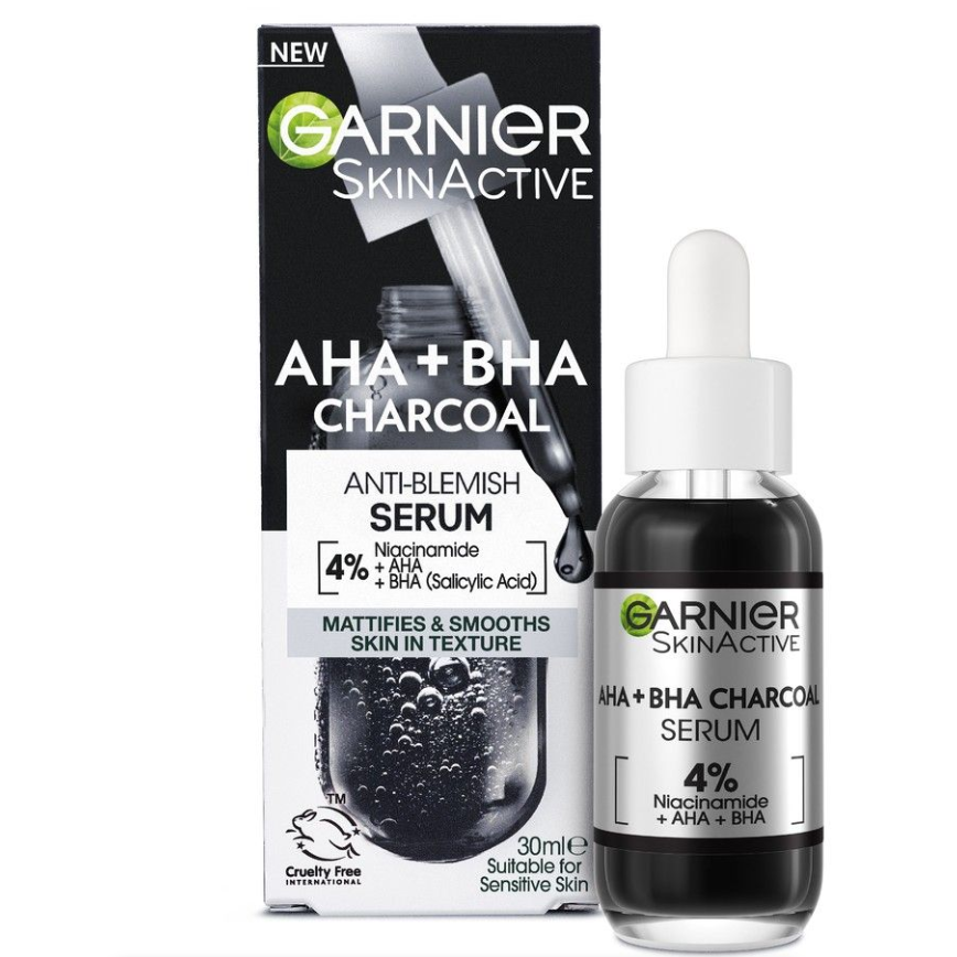 Garnier PureActive AHA + Niacinamide + BHA Charcoal Anti Blemish Serum 30ml