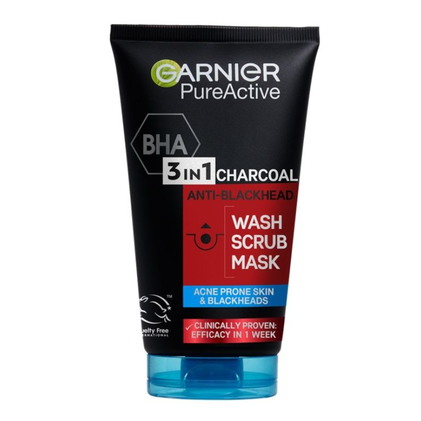 Garnier Pure Active 3-in-1 Charcoal Anti-Blackhead Wash, Scrub, Mask 150ml
