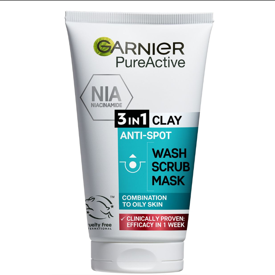 Garnier Pure Active 3-in-1 Clay, Wash, Scrub, Mask - 50ml