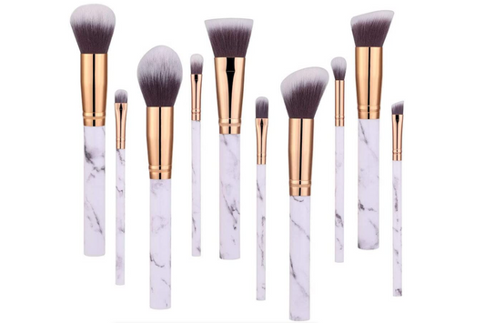 10 Piece Marble Style Professional Makeup Brush Cosmetic Set - Black
